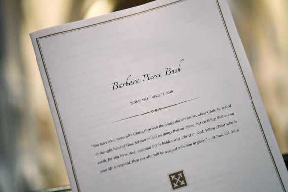 Detailed view of a program during the funeral for former First Lady Barbara Bush at St. Martin's Episcopal Church in Houston